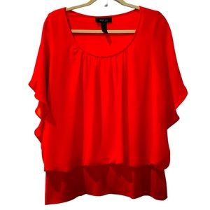 STYLE & CO Women’s Orange Flutter Sleeve Layered Blouse Plus Size 2X
